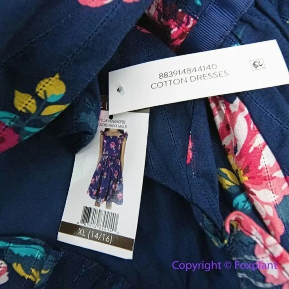New! Zunie Girl Cotton Floral A-Line Knee-Length Dress Navy‎ Multi, size 14-16